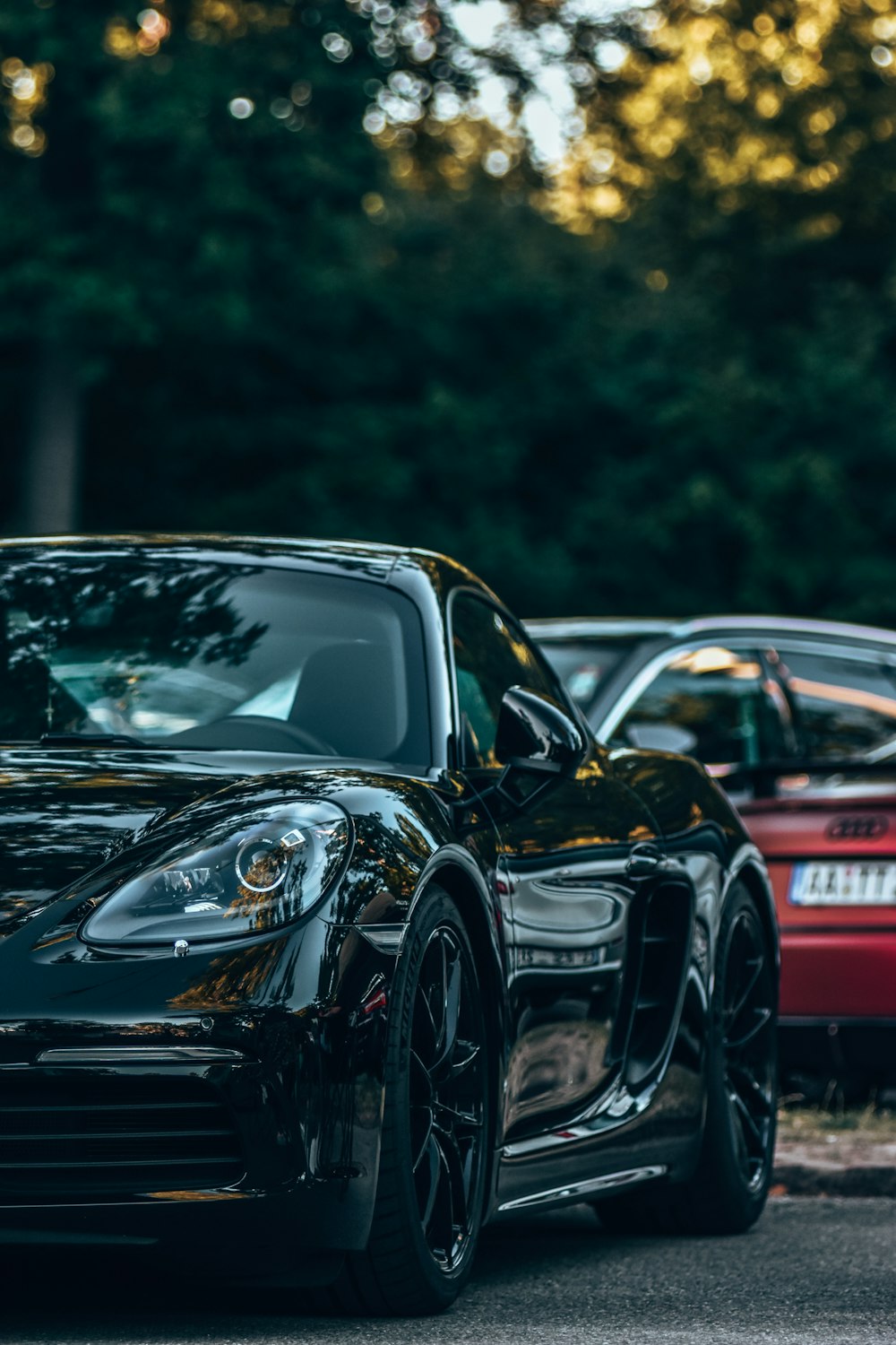 a black car with its front facing the camera