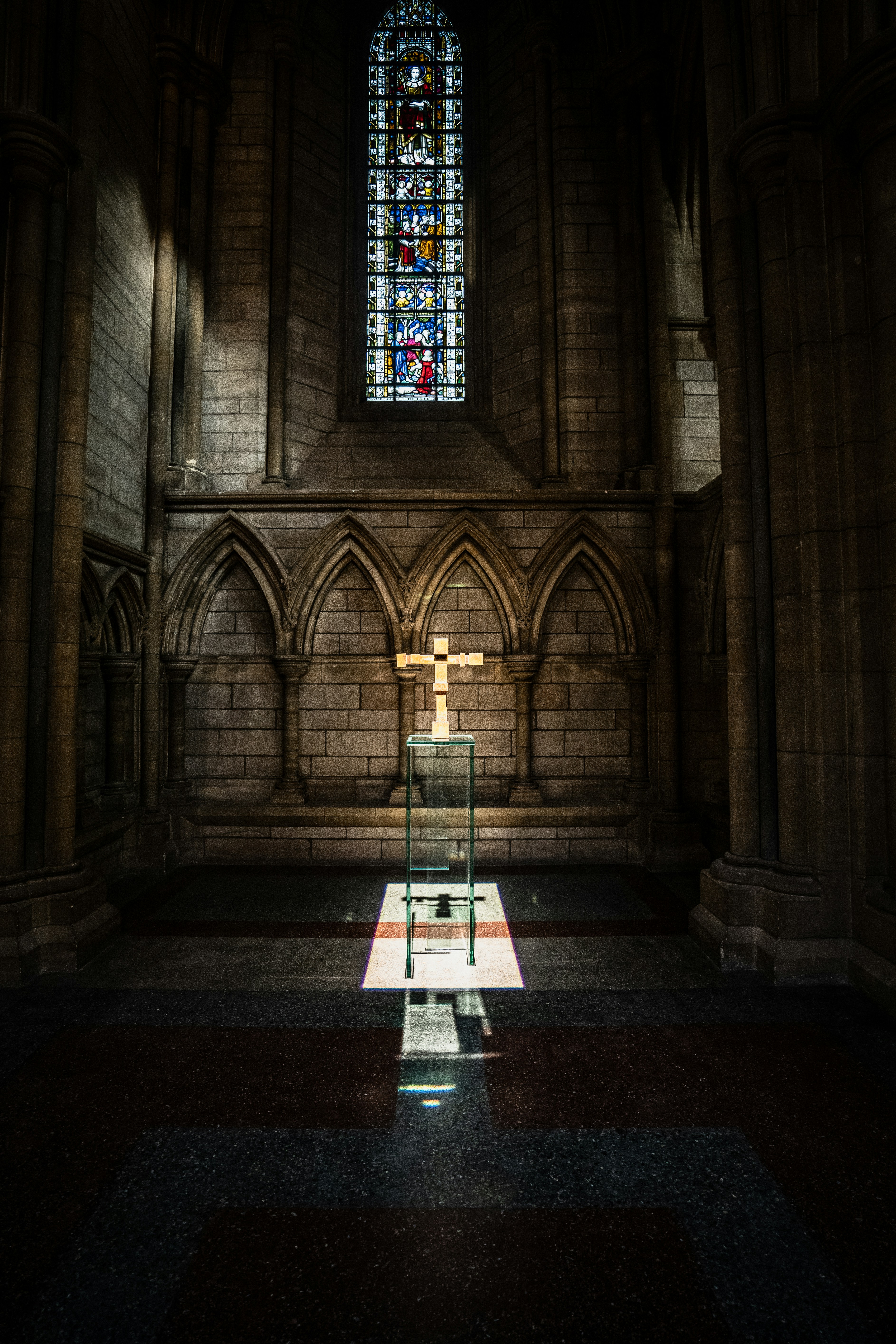 a large building with a large stained glass window