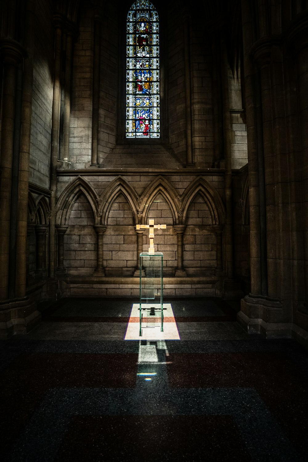 a large building with a large stained glass window