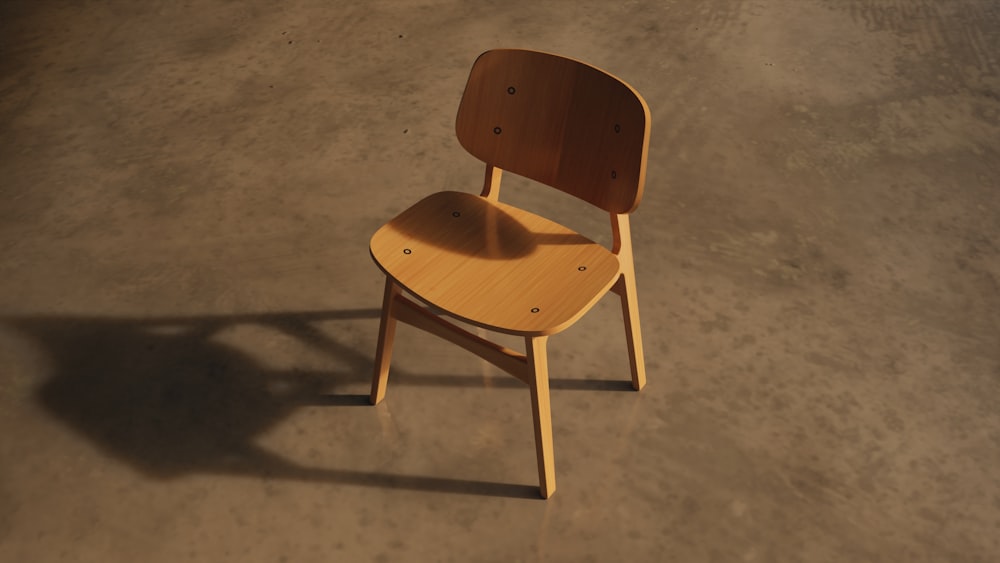 a wooden chair on a carpet