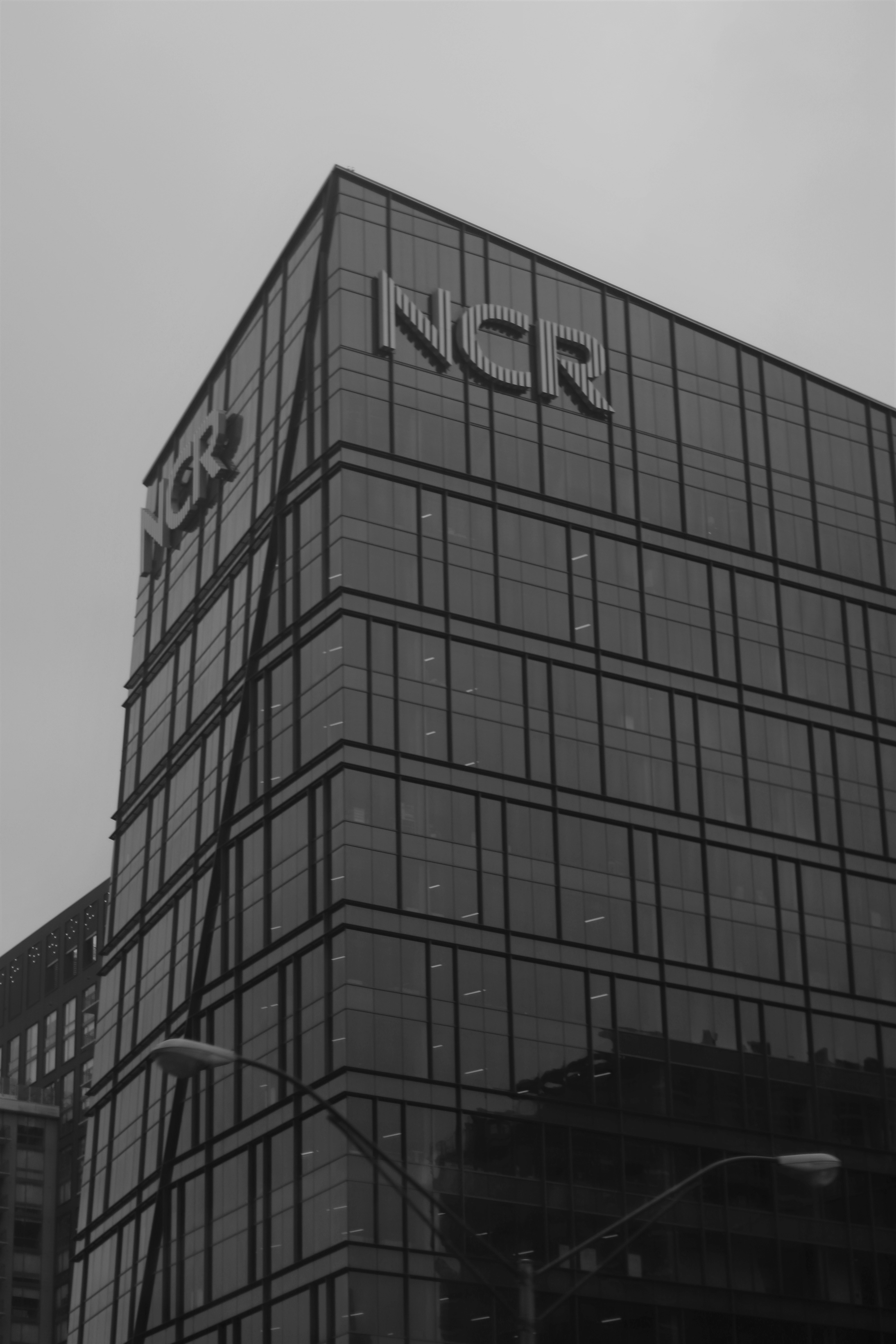 a large building with a sign on it