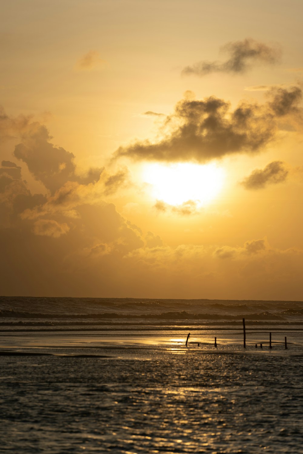 a sunset over a beach