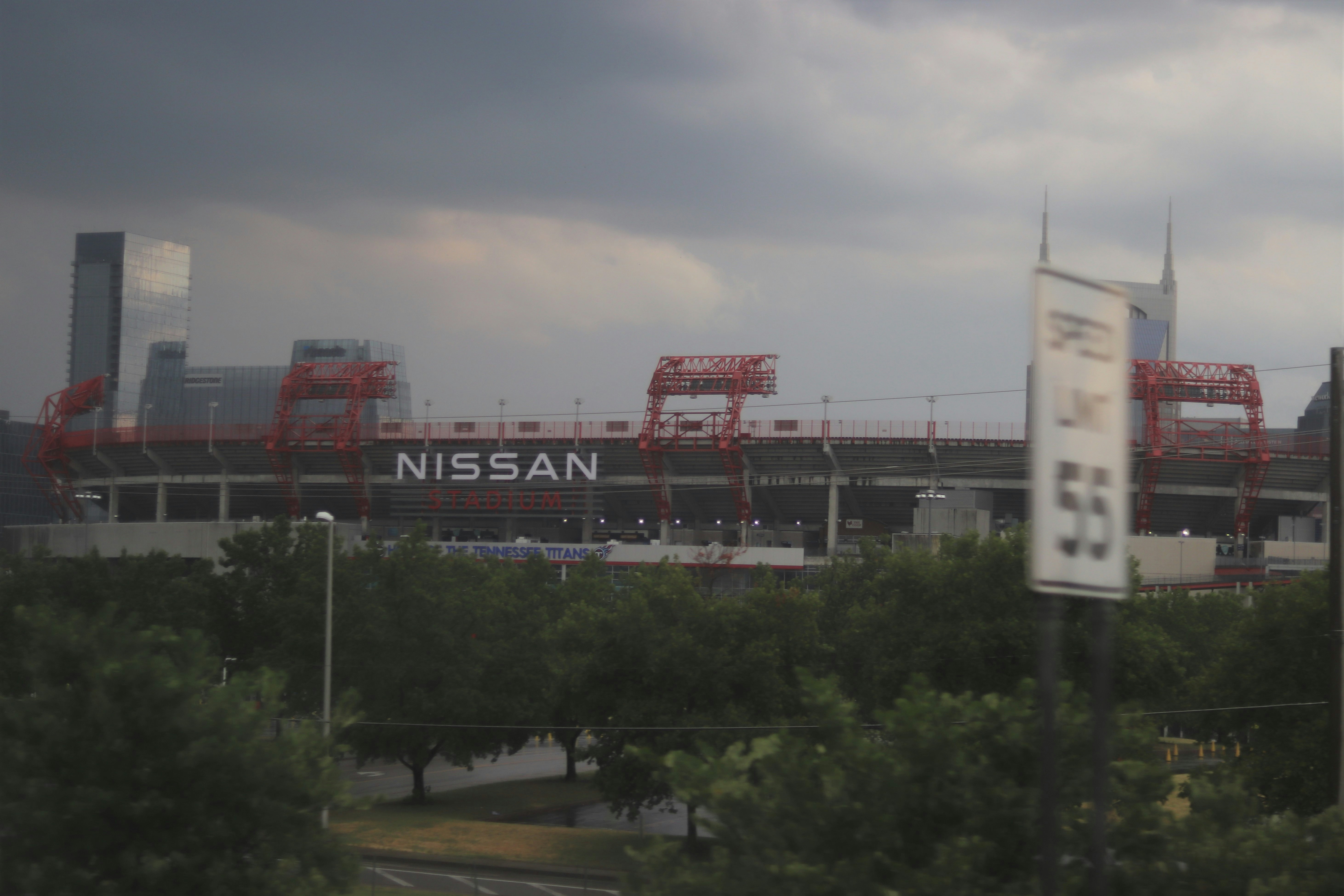 a large red and white stadium