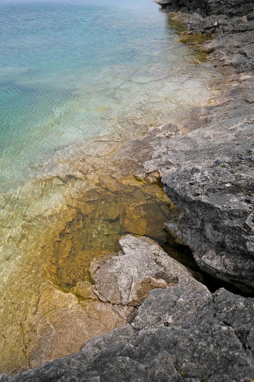 a rocky beach with water