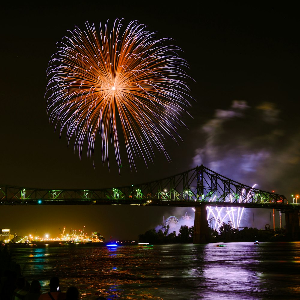 fireworks over a bridge
