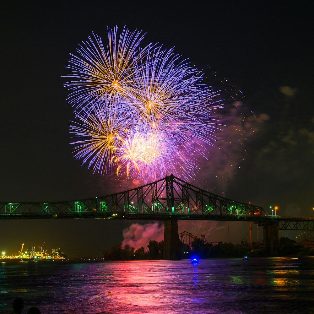 fireworks over a bridge