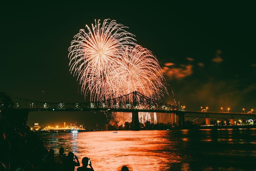 fireworks over a bridge