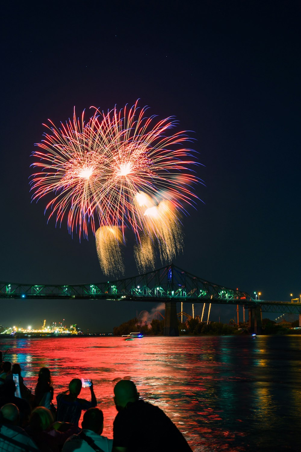 fireworks over a bridge