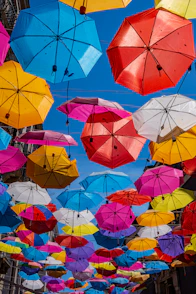 a large group of colorful umbrellas