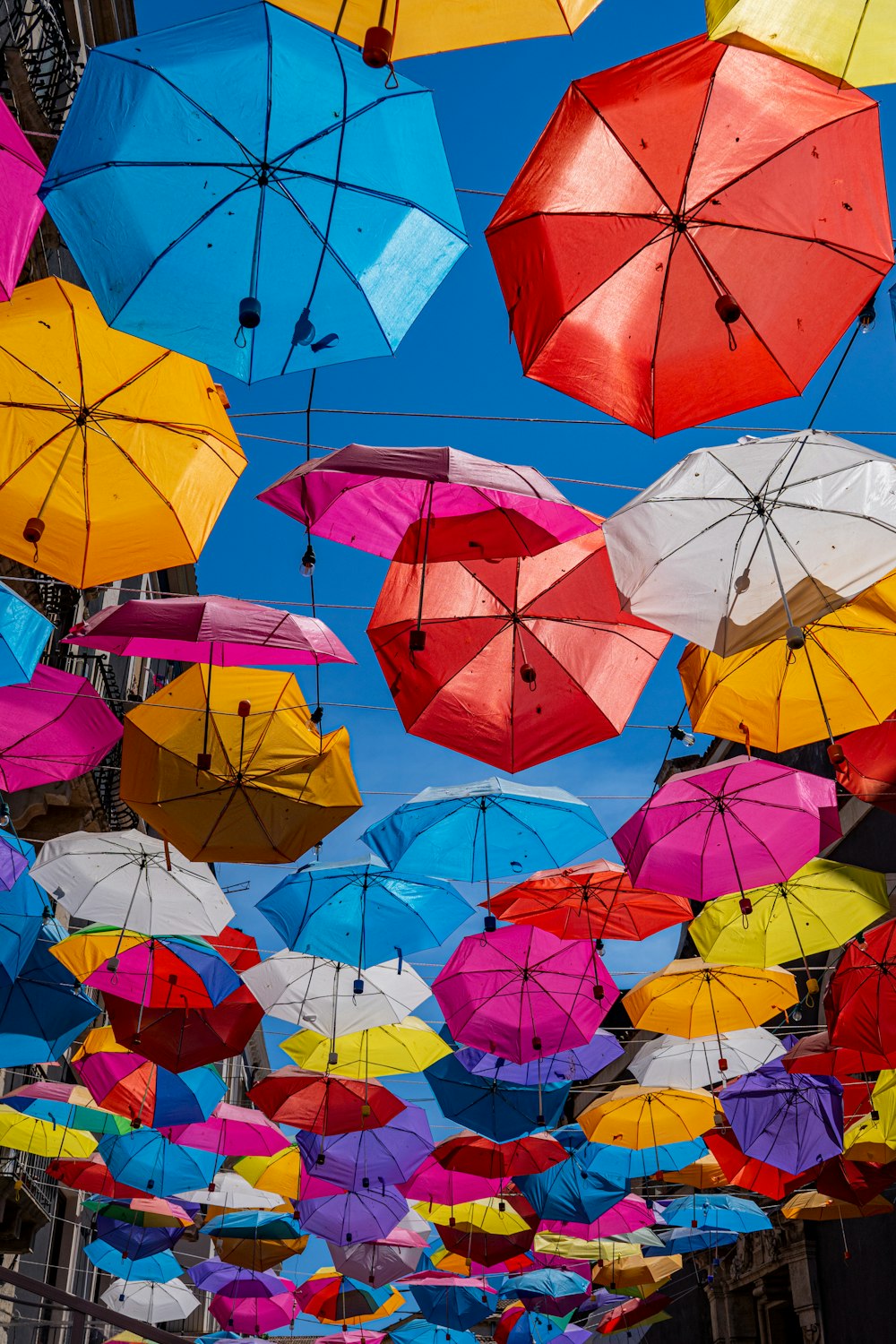 a large group of colorful umbrellas