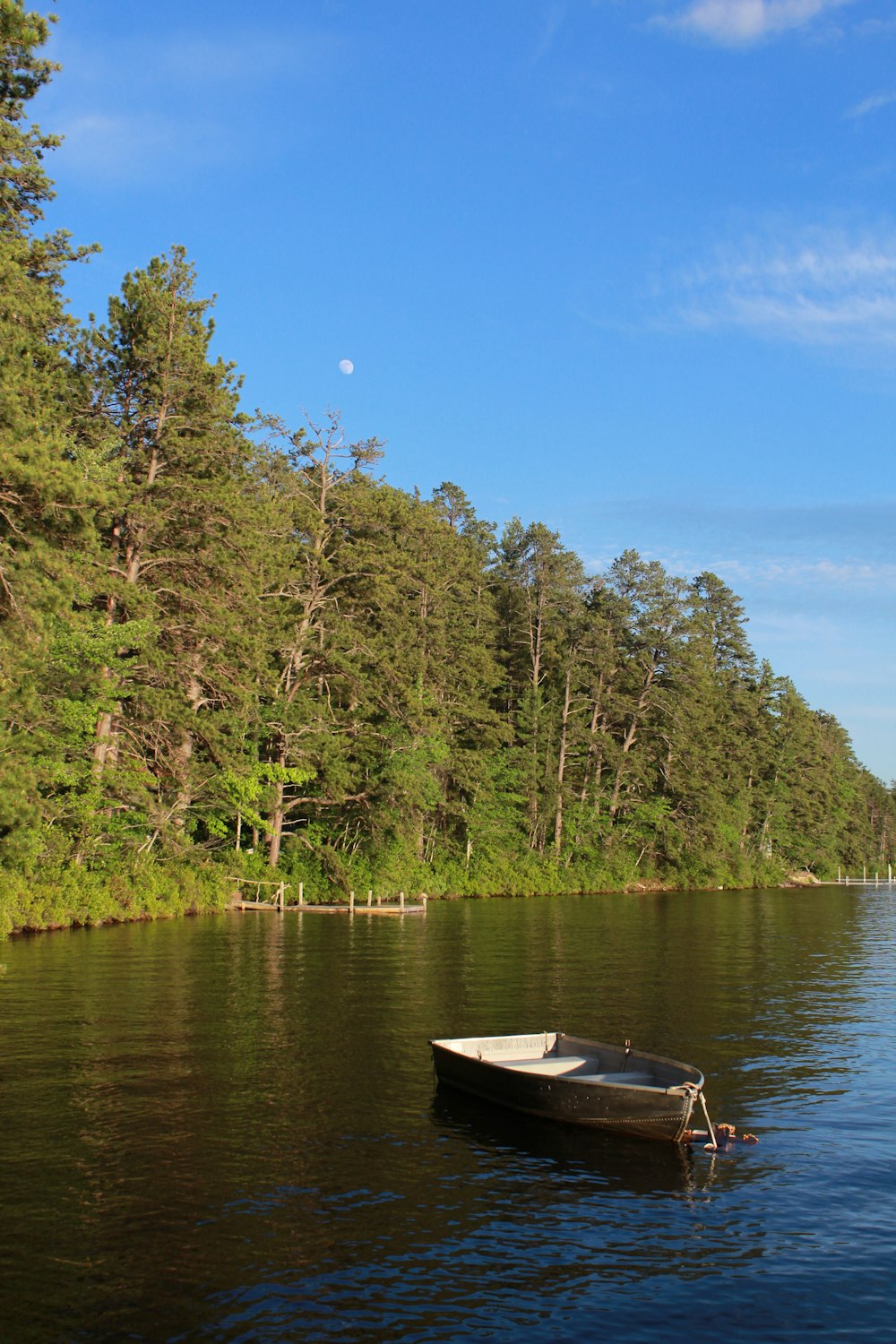 a boat sits on the water