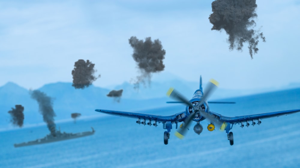 a fighter jet flying over a snowy field