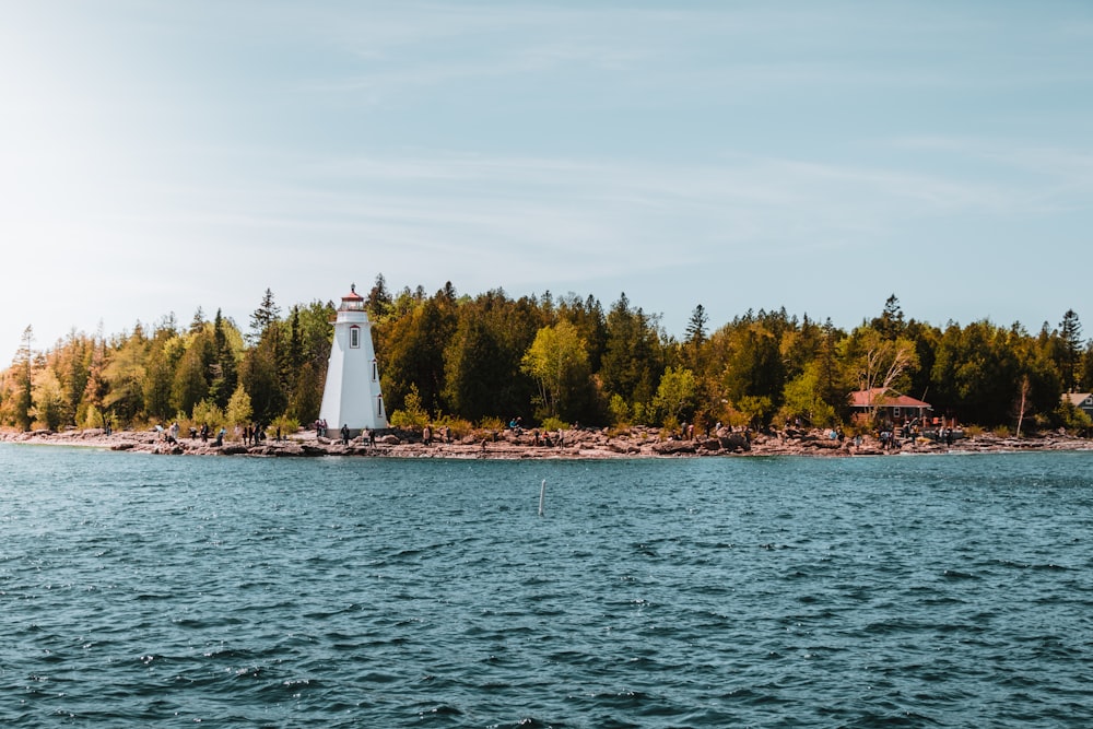 a lighthouse on a rocky shore