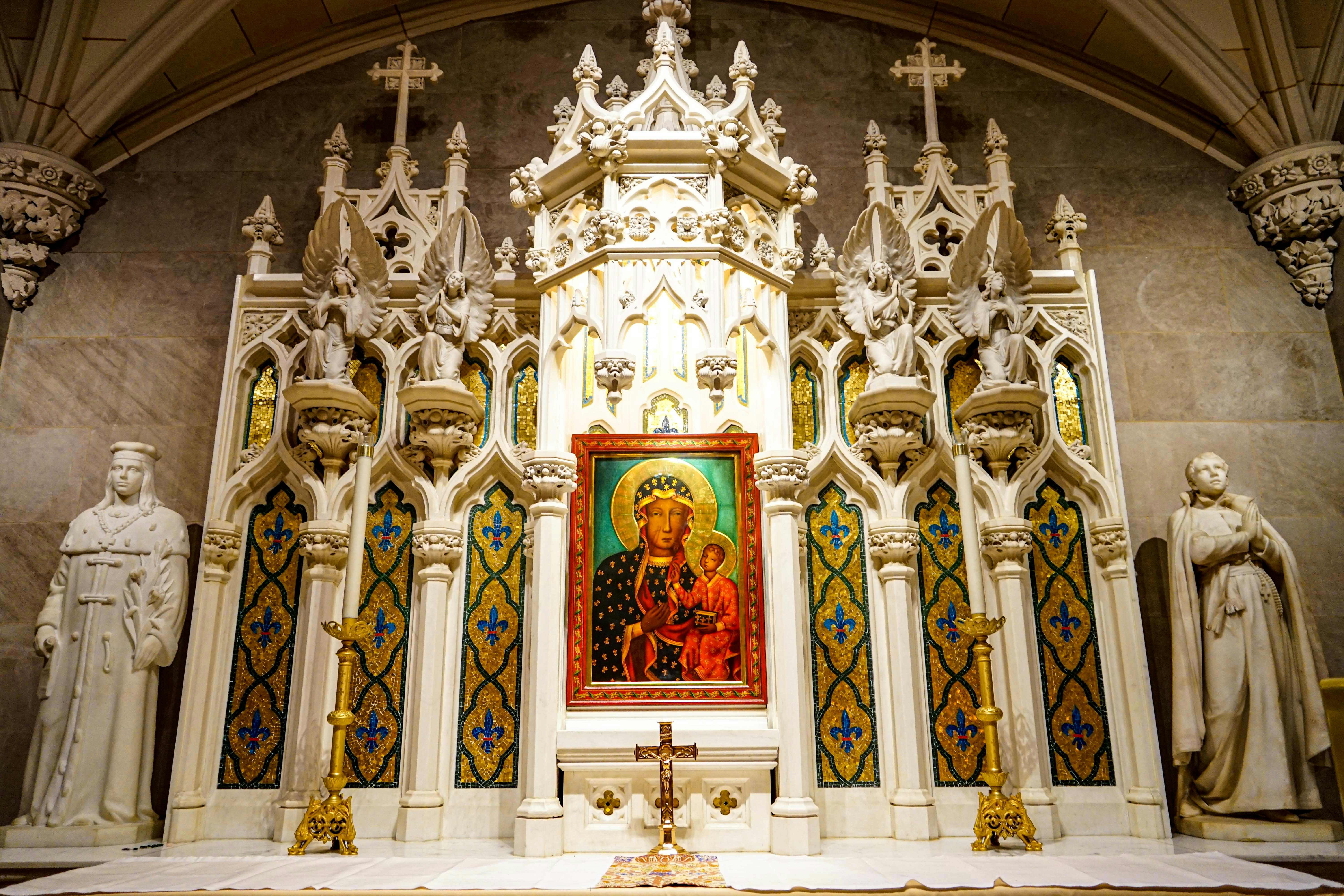 a religious building with statues