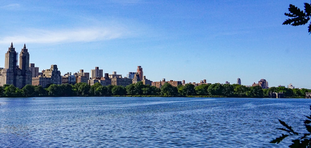 a body of water with a city in the background