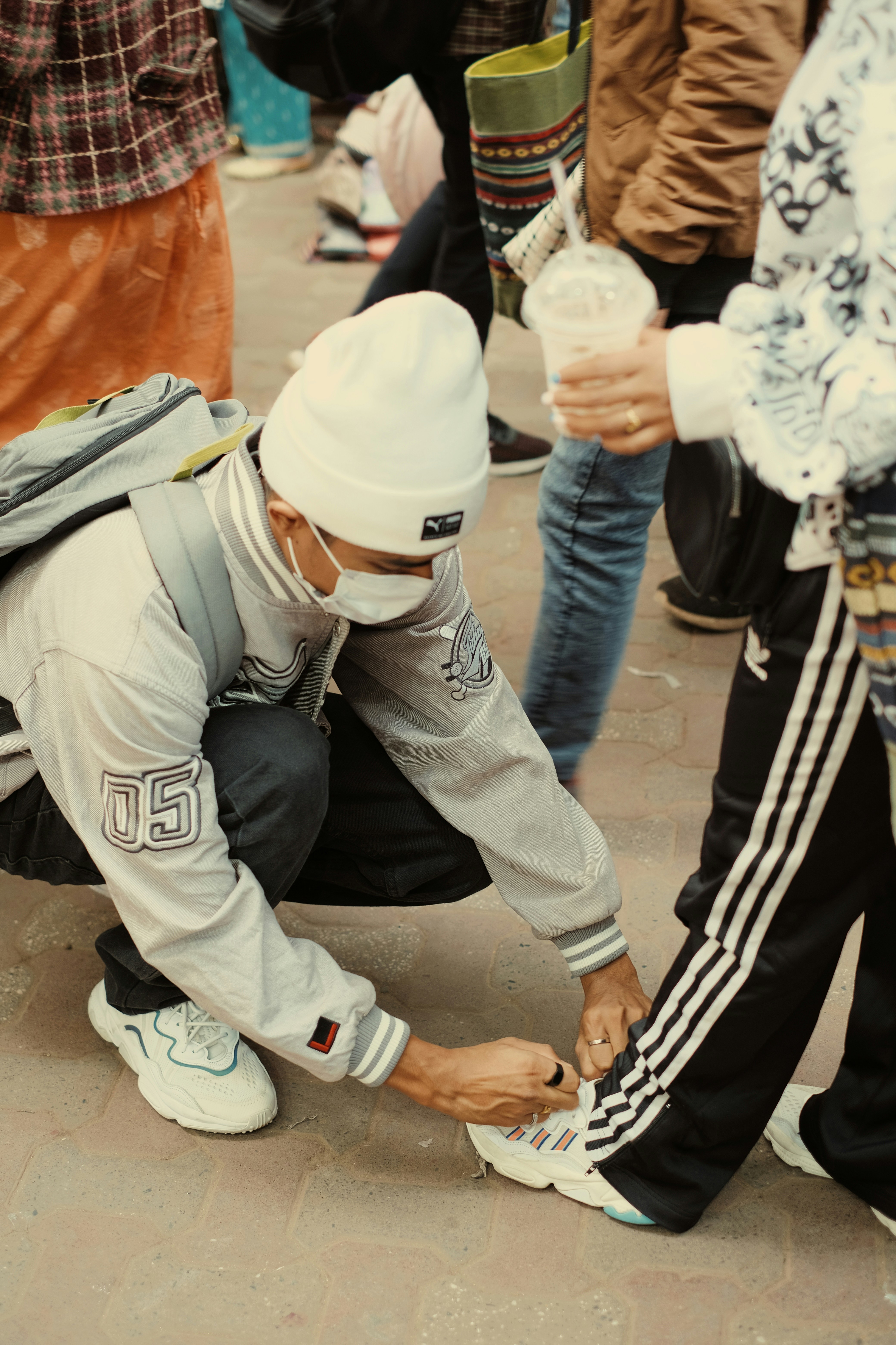 a person in a white hat