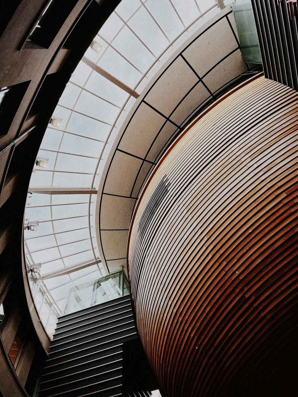 a view looking down a staircase