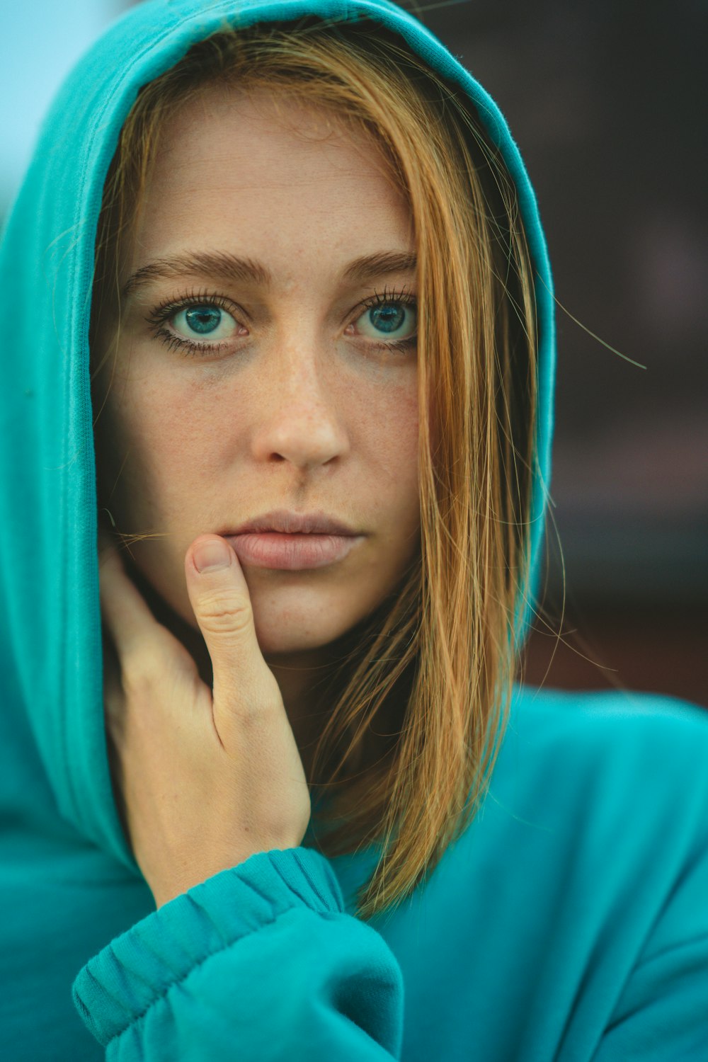 a woman with blue eyes