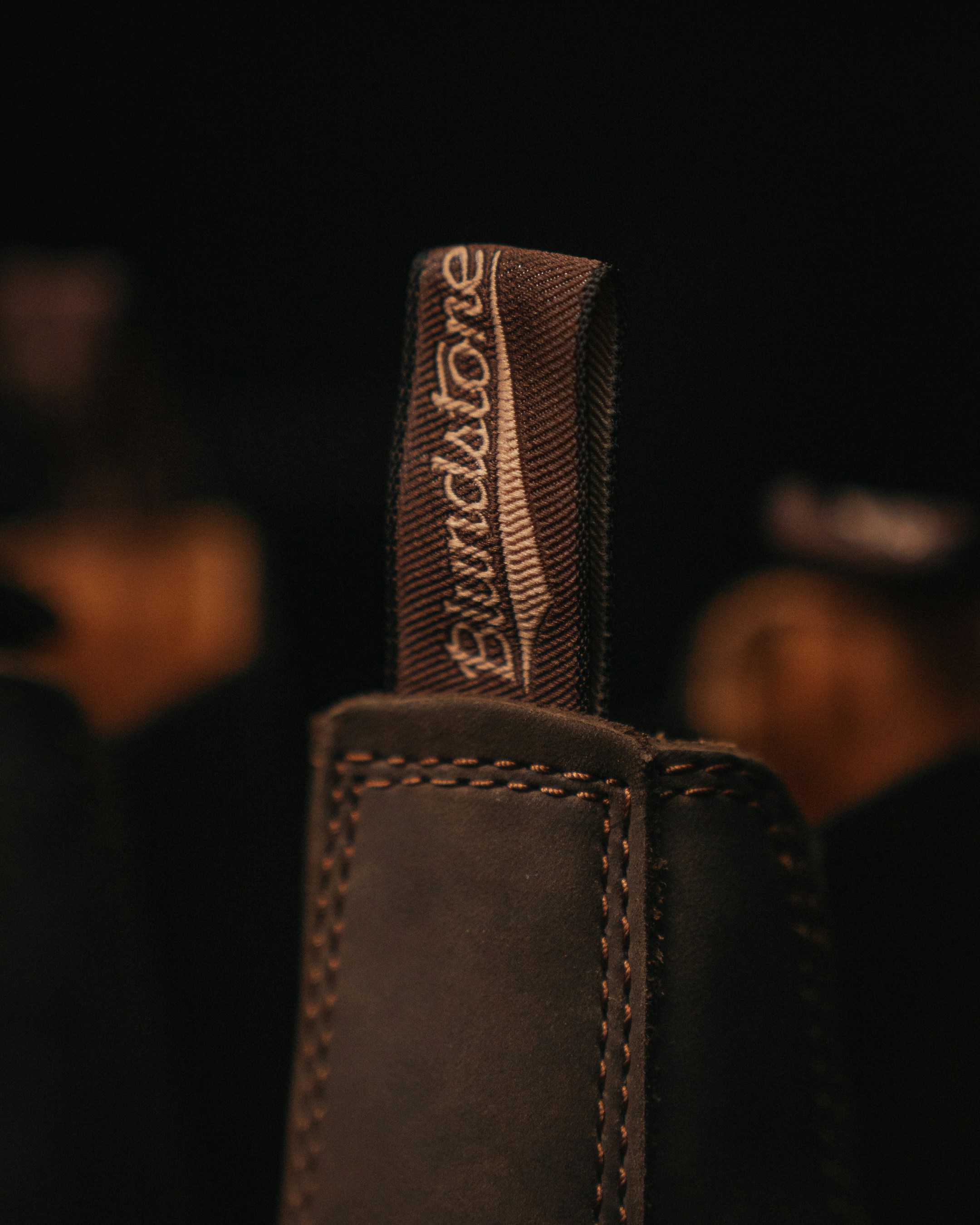 a close up of a leather boot