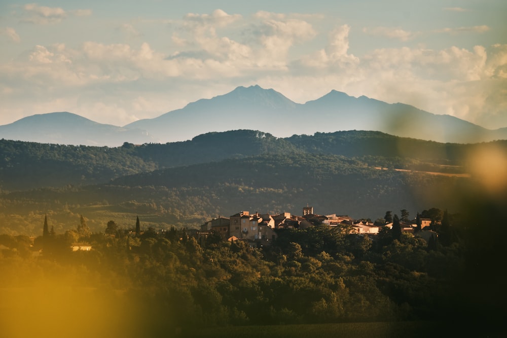 a town in the valley between mountains