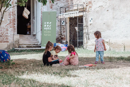a group of children playing outside