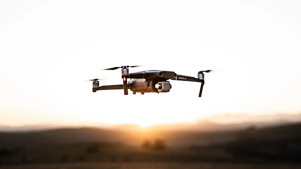 Drone in flight for a roof inspection