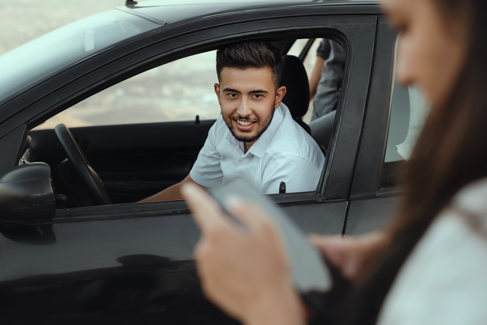 a man in a car