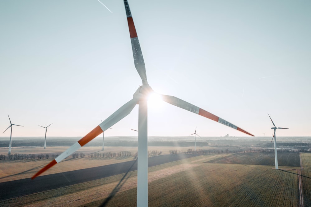 a row of wind turbines