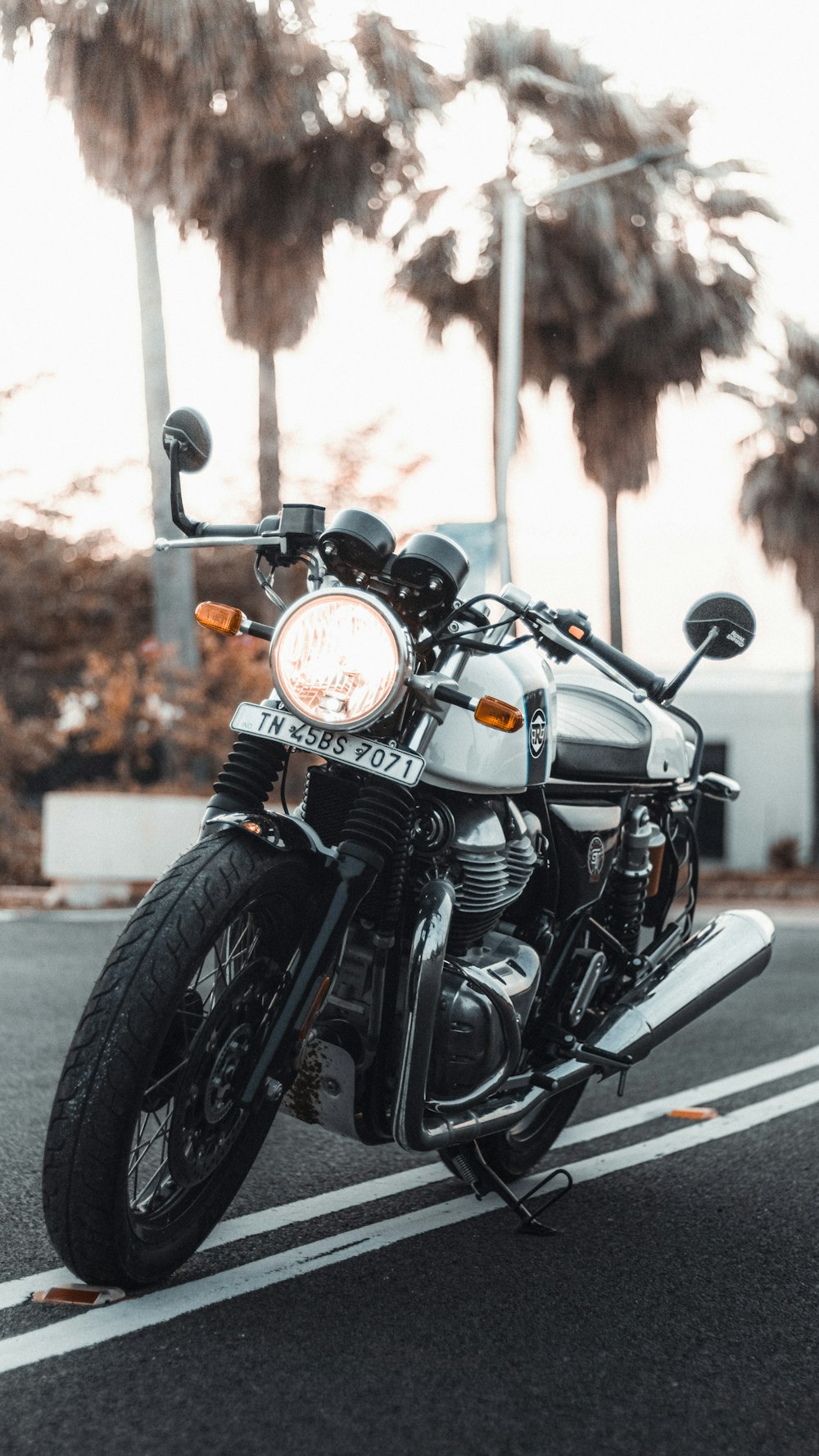 a motorcycle parked in a parking lot