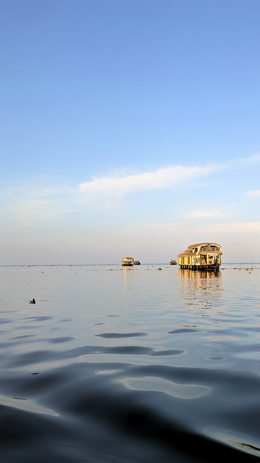 a group of boats on the water