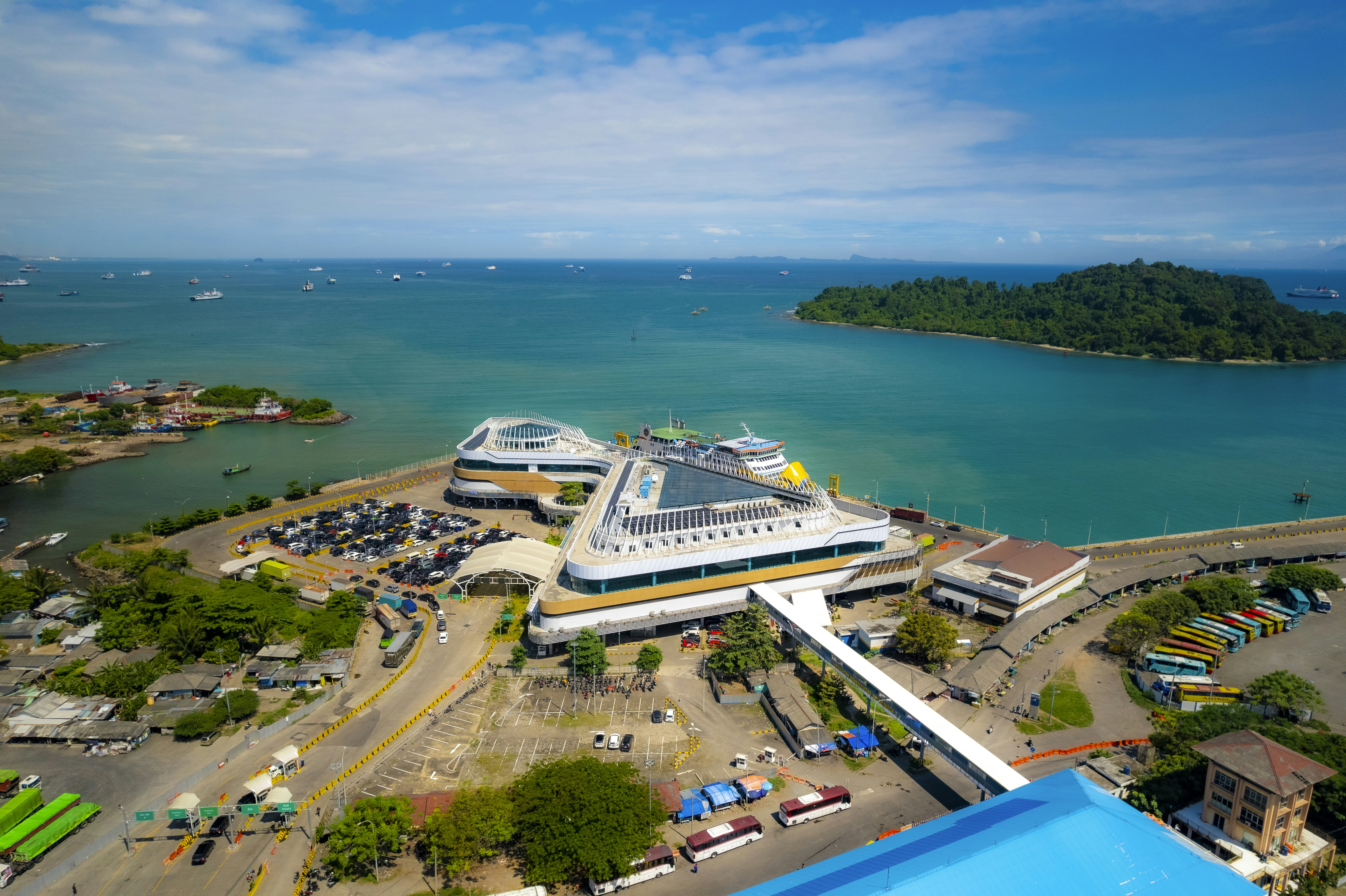 a large building next to a body of water