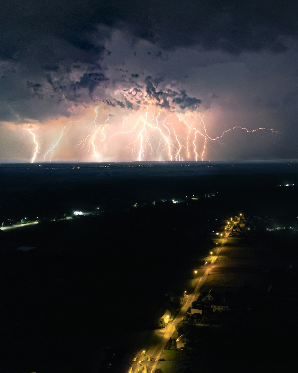 lightning striking a city