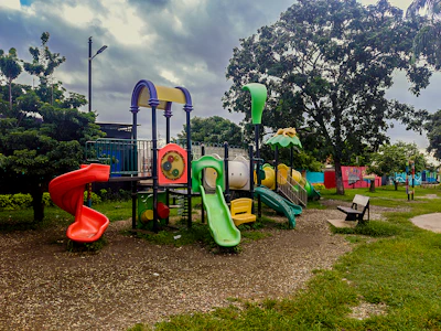 a playground with a slide