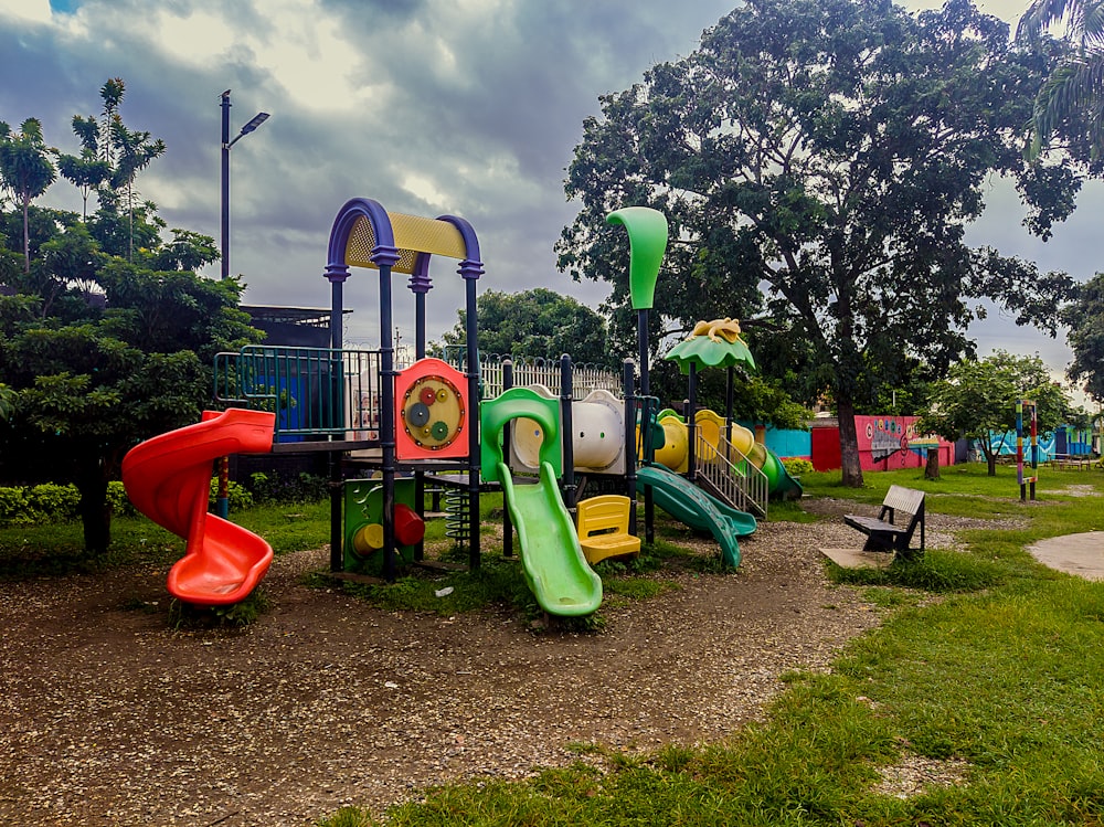 a playground with a slide