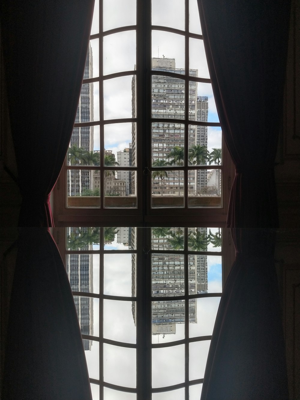 a view of a building through a window