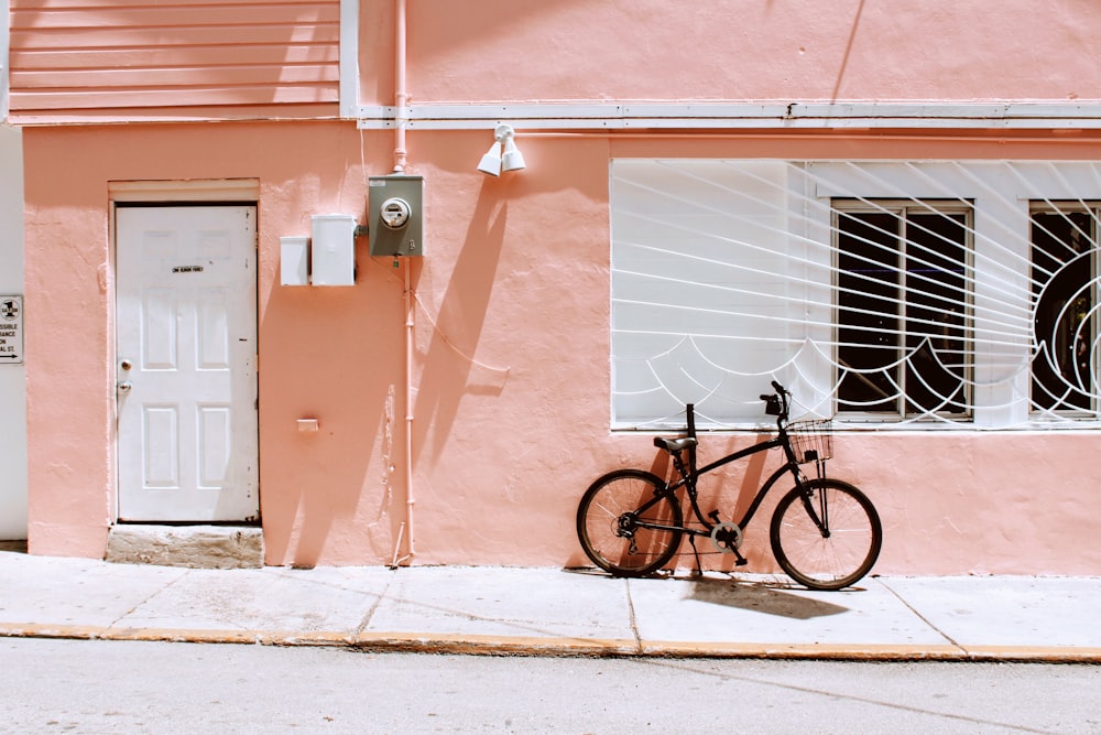 a bicycle parked on the sidewalk