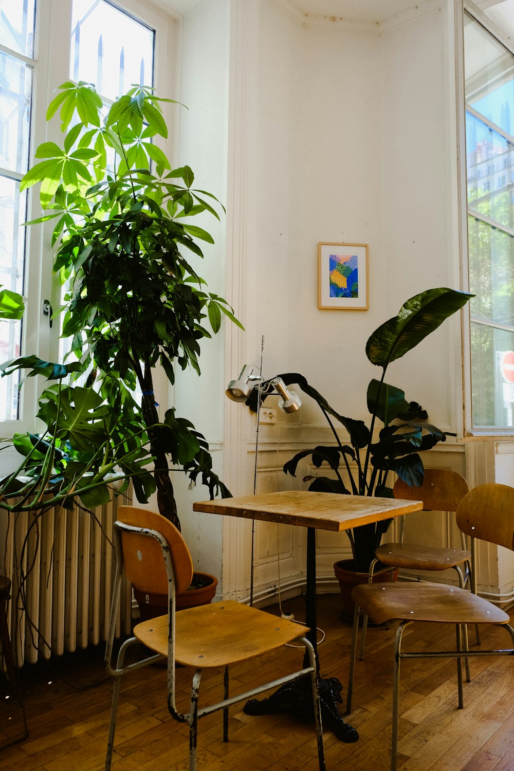 a table and chairs in a room