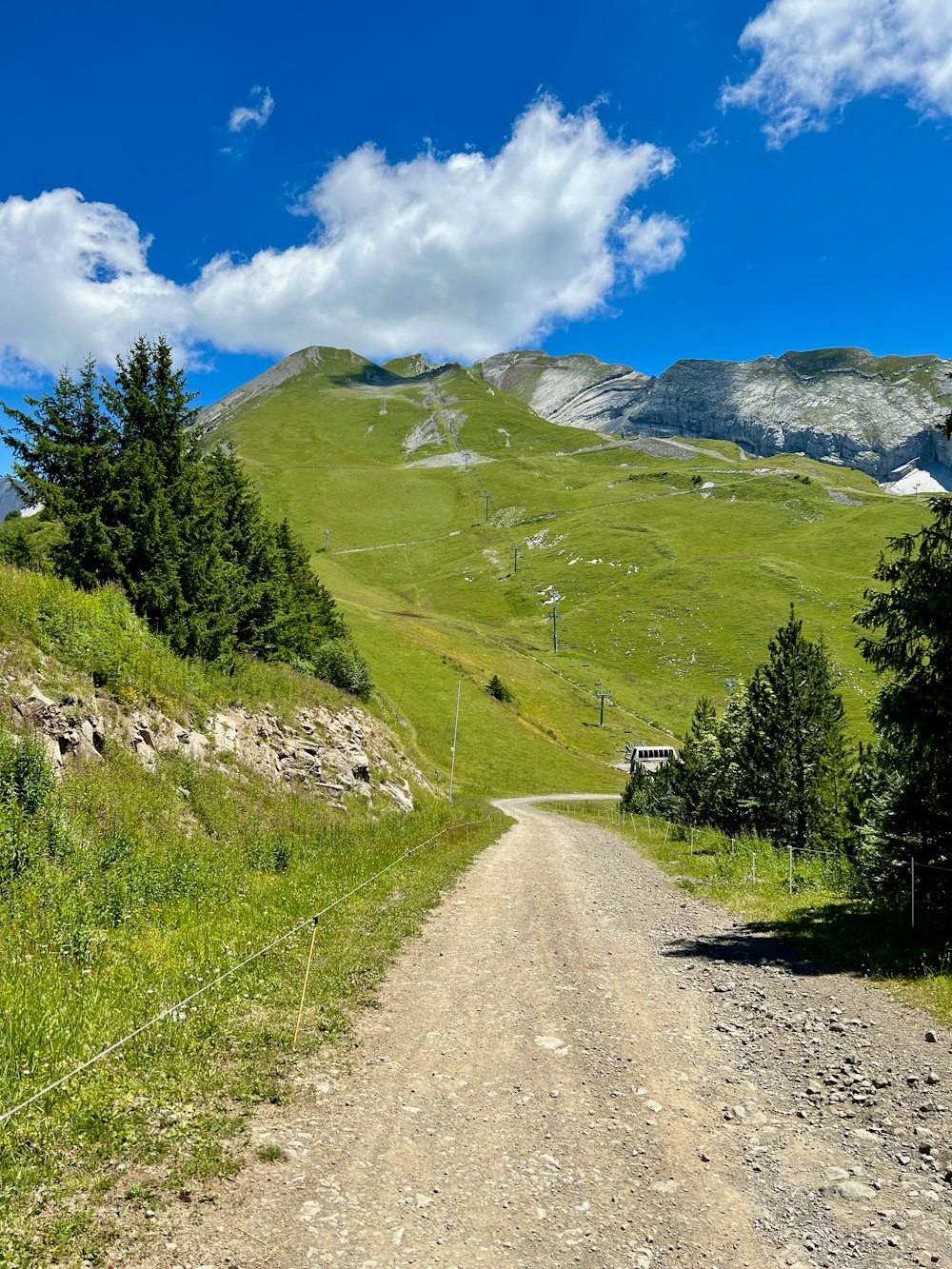 a dirt road in a valley