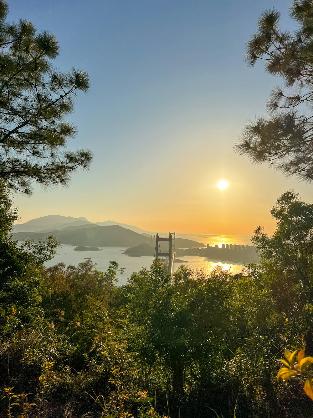 a view of a bridge and a body of water