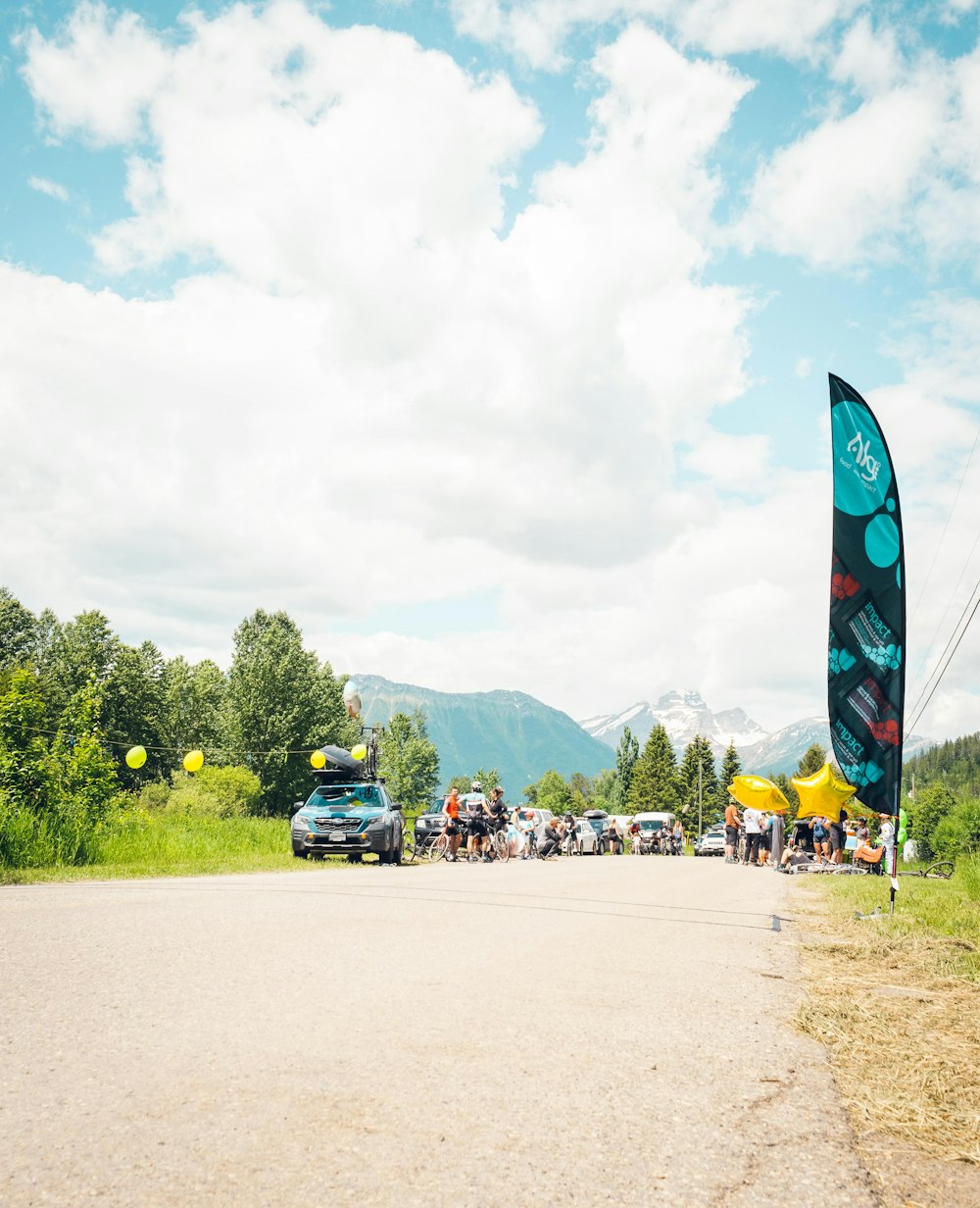 a group of people on a road