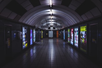 a hallway with many doors