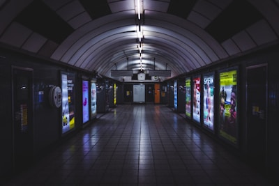 a hallway with many doors