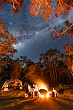 a group of people around a campfire
