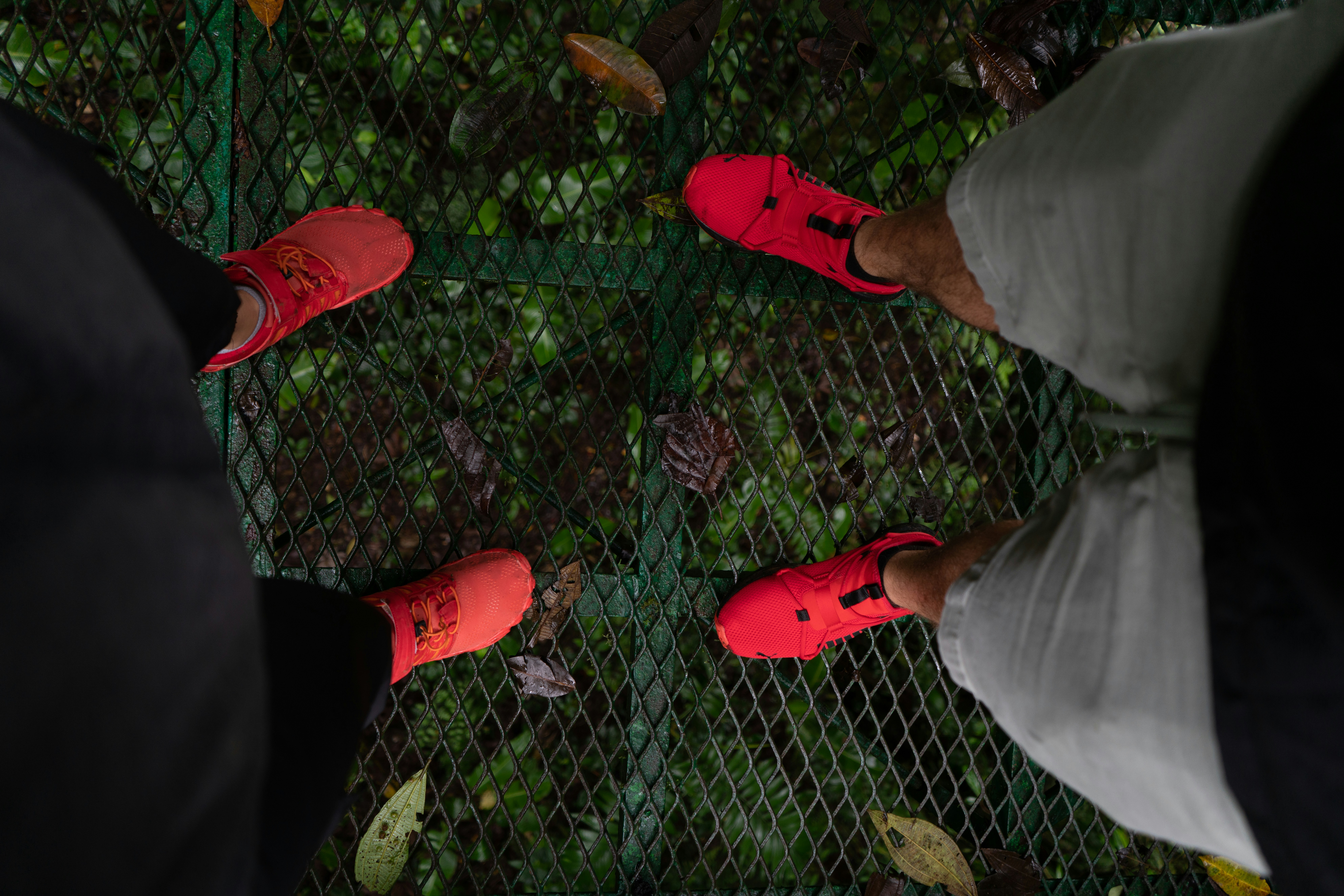 a person wearing red shoes