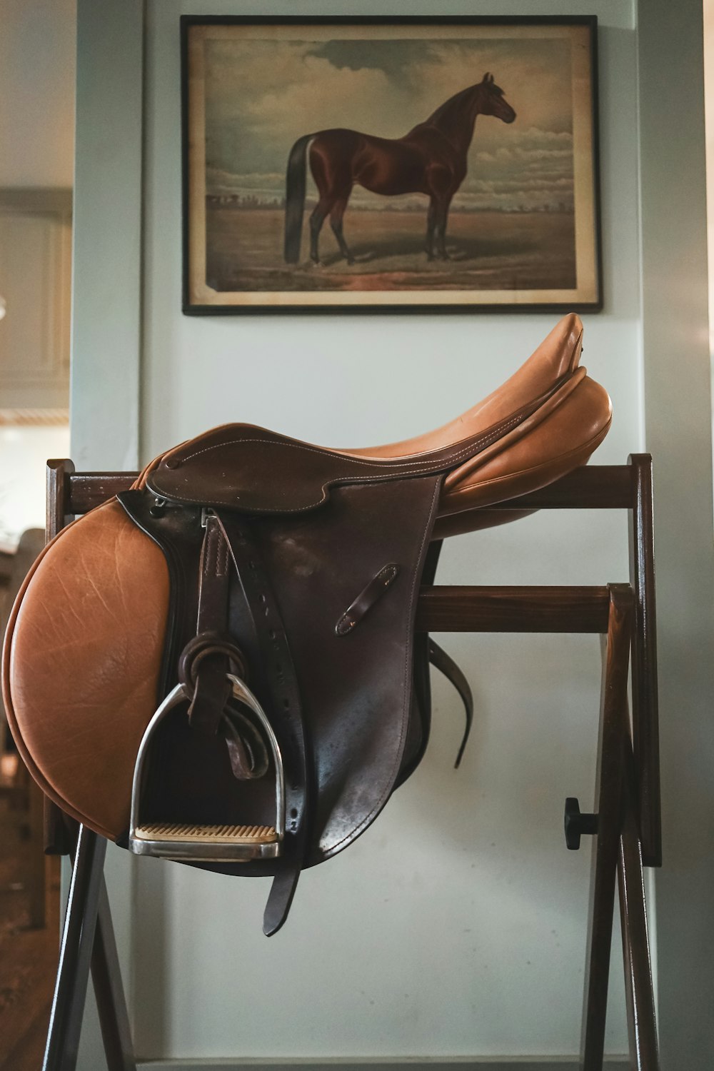 a leather bag on a chair