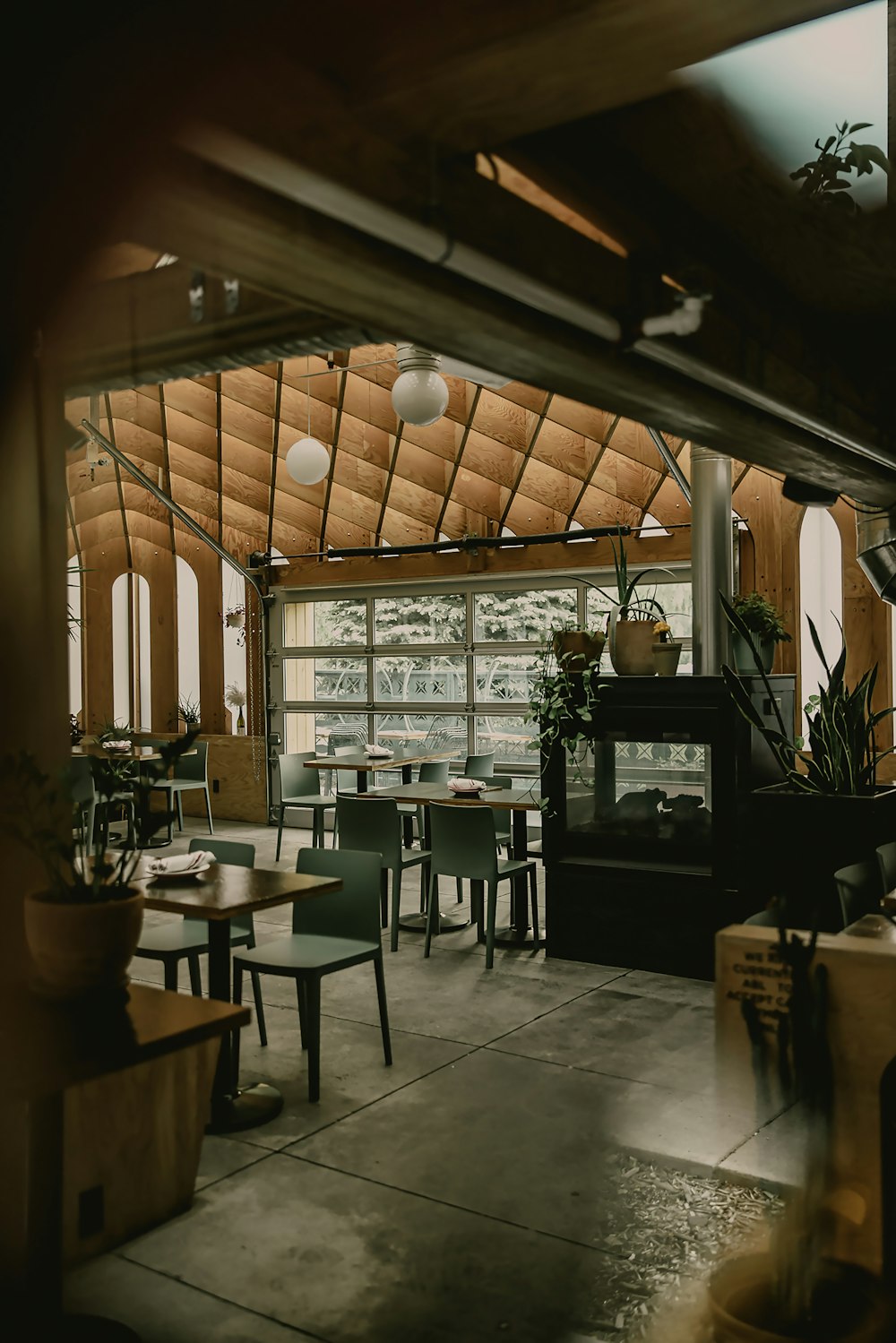 a room with tables and chairs