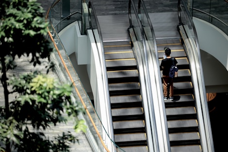 a person walking up a flight of stairs
