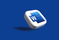 A 3D rendering of an application icon, featuring a stylized letter 'W' on a blue and white background, floating against a solid blue backdrop.