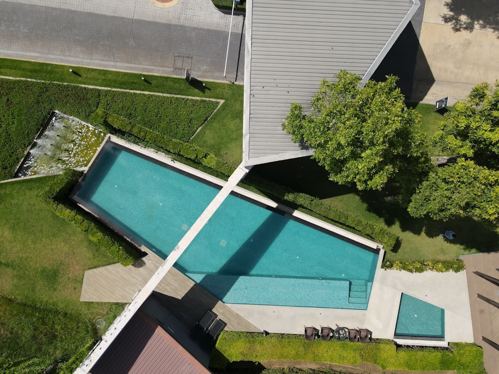 a building with a pool
