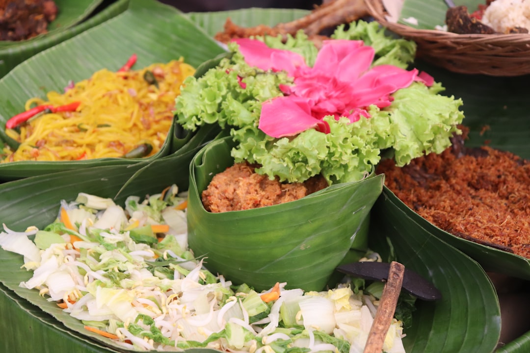 a group of bowls with food in it, Pecel Healthy authentic Indonesian food menu without preservatives